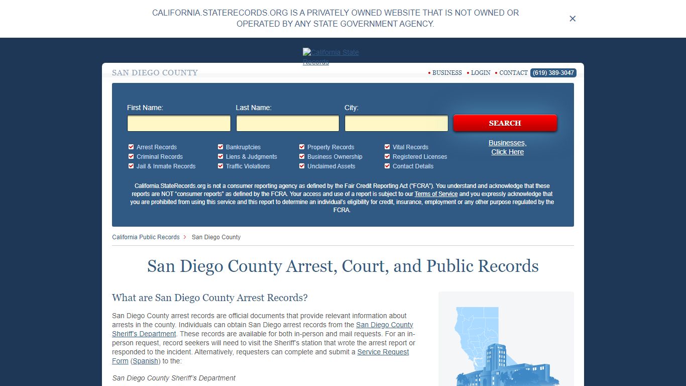 San Diego County Arrest, Court, and Public Records